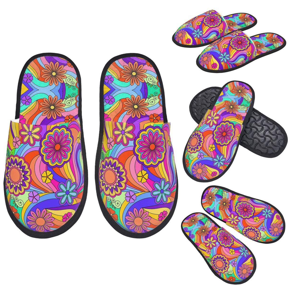 Insole Memory Foam - Pantoufles personnalisées Groovy psychédéliques Flower Power